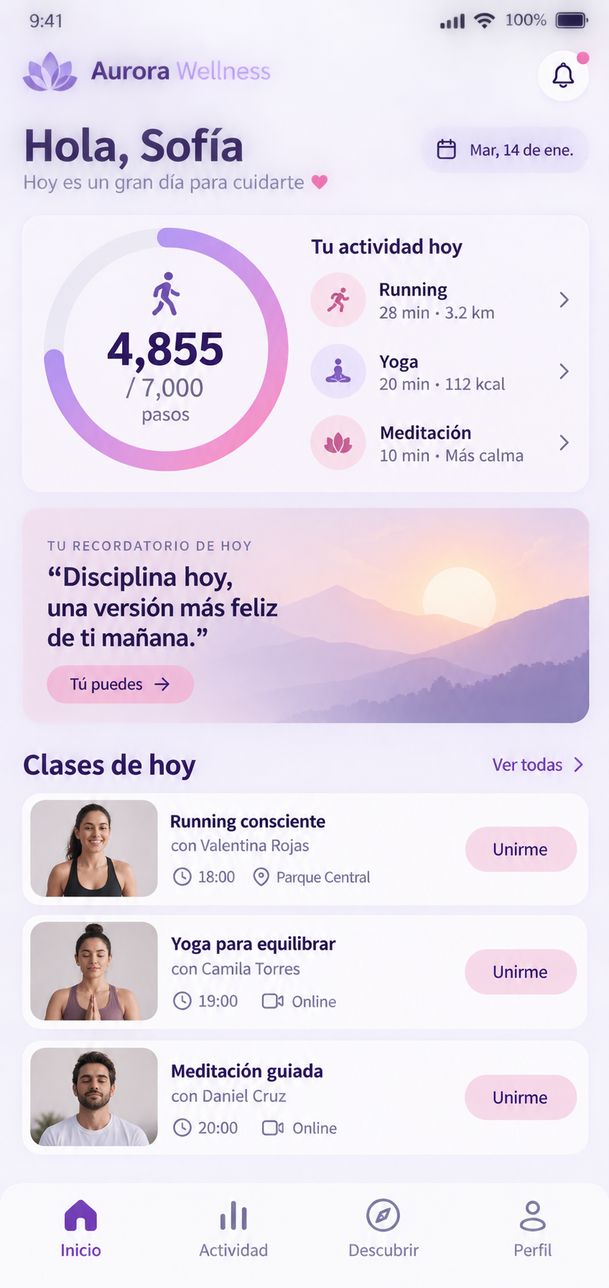 Pantalla 1 de Aurora Wellness